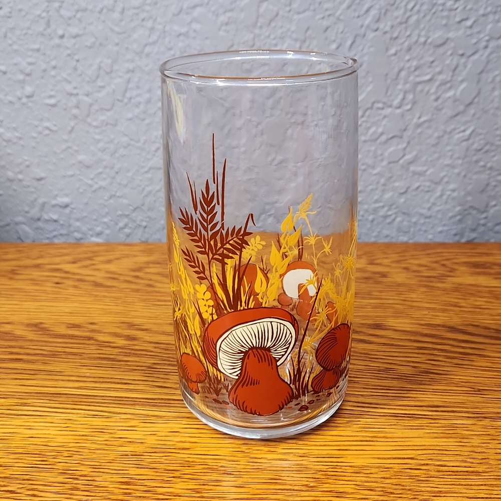 Anchor Hocking 1970s mushroom patterned drinking glass
